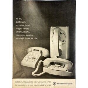 Bell Telephone System "Telephones Are Battered But Still Work" Vtg Print Ad 1963